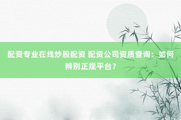 配资专业在线炒股配资 配资公司资质查询:如何辨别正规平台?