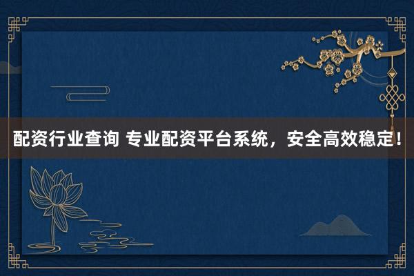 配资行业查询 专业配资平台系统,安全高效稳定!