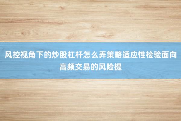 风控视角下的炒股杠杆怎么弄策略适应性检验面向高频交易的风险提