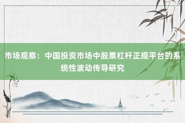 市场观察：中国投资市场中股票杠杆正规平台的系统性波动传导研究
